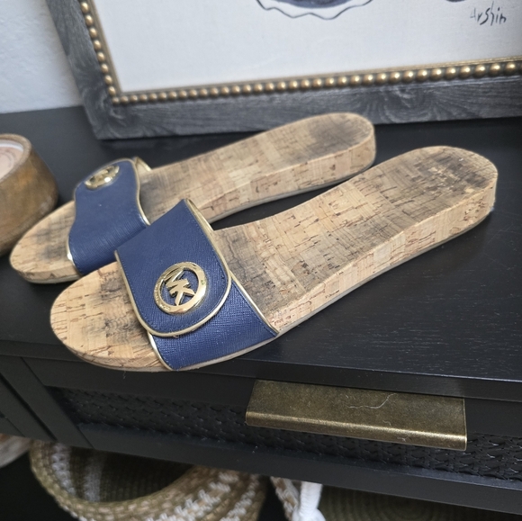Michael Kors Blue Cork Slide Sandals - Picture 2 of 6